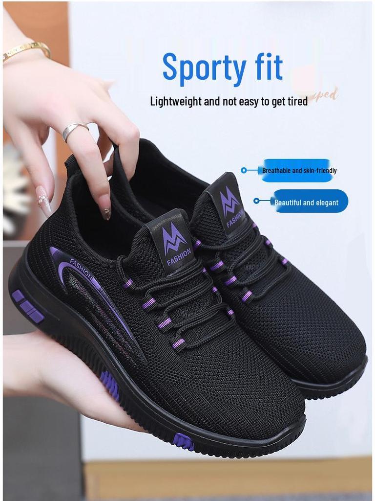 Women's Old Beijing Flyknit Non-slip Walking Shoes - Soft Sole, Lightweight Casual Footwear for Kitchen, Work, and Everyday Use.