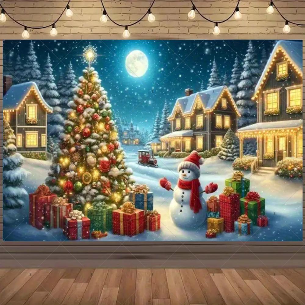 Merry Christmas Background Supplies Winter Snowman Santa Claus Backdrop Xmas Tree Party Decoration Christmas Photography Props