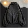Men's Spring Autumn Casual Jacket Fashion Solid Line Design Oversize Streetwear Zipper Coats Male Outdoor Trend Cardigan