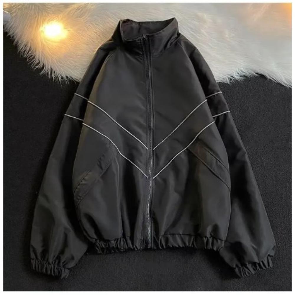 Men's Spring Autumn Casual Jacket Fashion Solid Line Design Oversize Streetwear Zipper Coats Male Outdoor Trend Cardigan