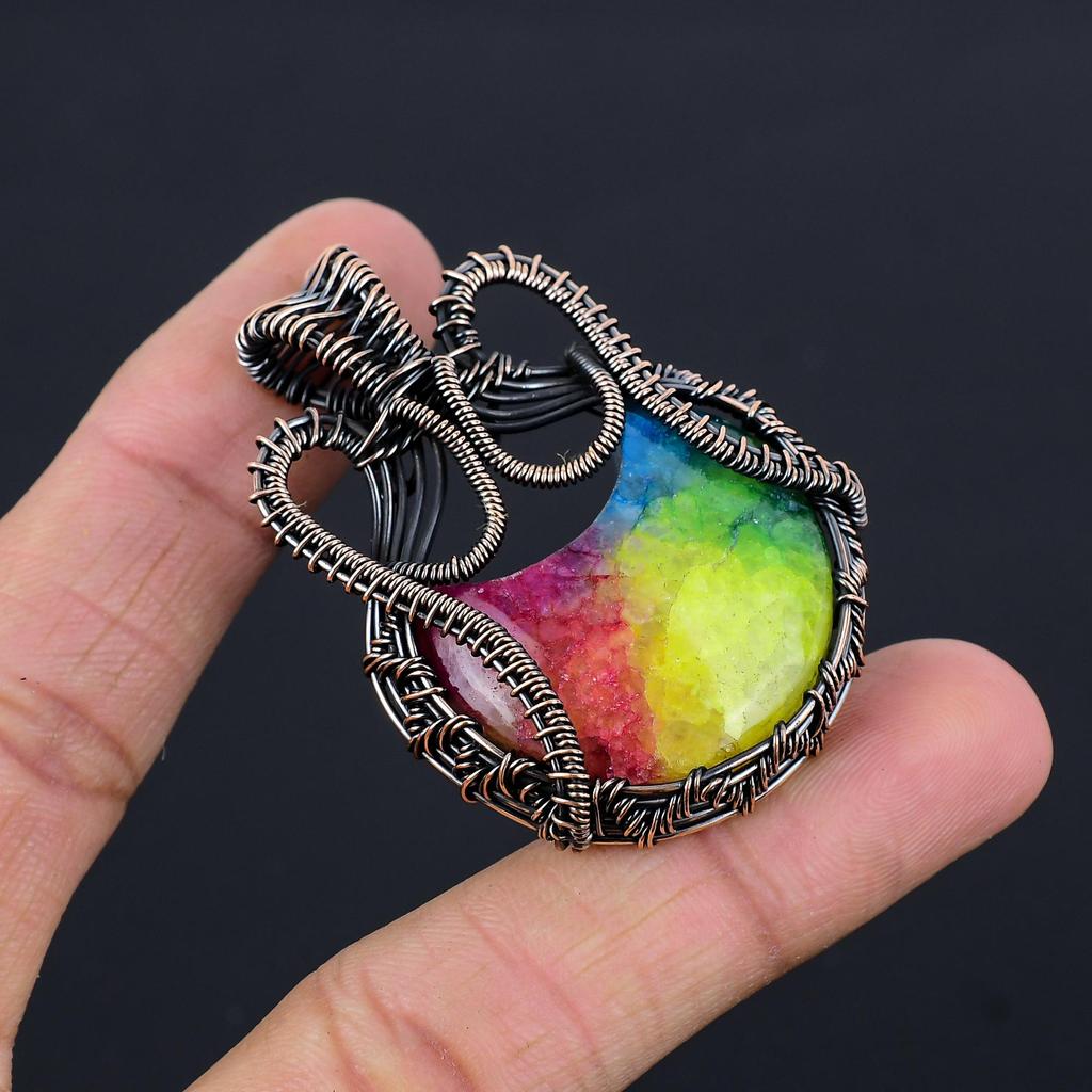 Rainbow Solar Quartz 999 Copper Wire Wrapped Pendant, Handmade Gemstone Pendant Jewelry, Gifts For Wife Brand New Pendant