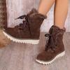 Women's Wide Width Lace-Up Snow Boots, Plush Lined Platform Winter Booties, European Style Outdoor Boots for Women