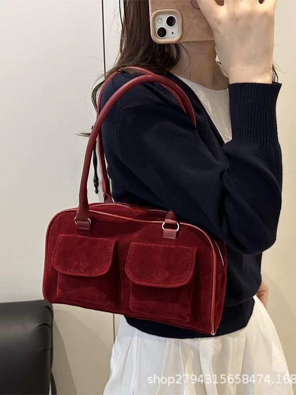 2025 Autumn/Winter Retro Suede Small Square Bag – Niche Design, Handheld & Underarm Style