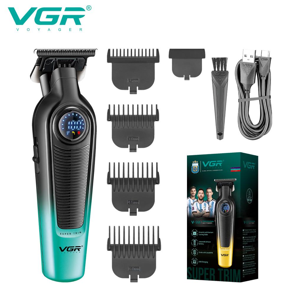 VGR Men's Electric Hair Clipper Gradient Metal Body Hair Trimmer LED Intelligent Digital Display Home Carving Pusher Waterproof and Long-lasting V-996