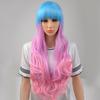 Qi Bangs Long Curly Hair Anime Wig Sky Blue Bangs Light Purple Gradual Change Powder