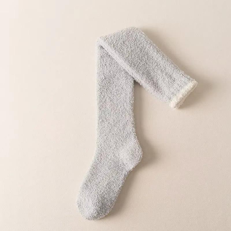 Winter Warm Coral Fleece Over-knee High Socks for Women Plush Home Sleep Floor Long Socking Jk Solid Soft Thigh High Fun Sock