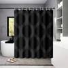 1pc Geometric Print Waterproof Black Shower Partition Privacy Hanging Curtain with 12 Hooks Multiple Sizes Easy Installation
