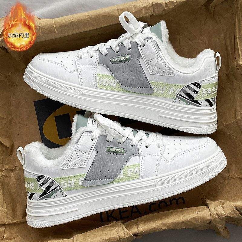 Men's shoes winter velvet thickened warm cotton shoes men's versatile sports and leisure board shoes youth platform white shoes