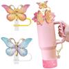 3Pcs Cup Accessories for Stanley Tumbler with Handle Rose Blossom Straw Cover Cap Straw Toppers Silicone Boot Letter Charms
