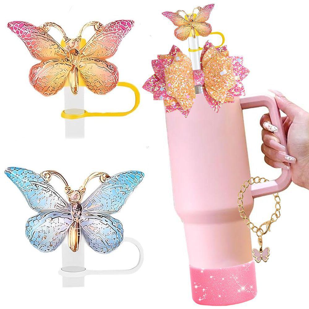 3Pcs Cup Accessories for Stanley Tumbler with Handle Rose Blossom Straw Cover Cap Straw Toppers Silicone Boot Letter Charms