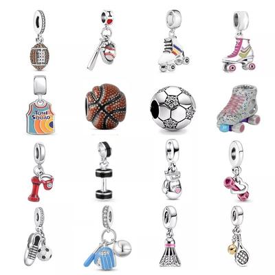 Νέο S925 Ασημένιο Roller Skates Charm Κρεμαστό με αλτήρες μπέιζμπολ ποδοσφαίρου Fit πρωτότυπο βραχιόλι Γυναικεία κοσμήματα χάντρες