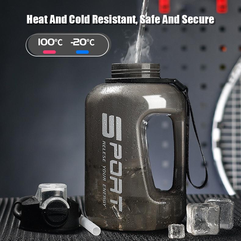 OLIKEI Wasserflasche für Fitnessstudio und Fitness, mit Griff und Strohhalm, großes Fassungsvermögen, Outdoor-Sport-Wasserflasche, BPA-frei, auslaufsicher, tragbar, Wasserkocher mit Sprungdeckel, 1,7 l/2,5 l