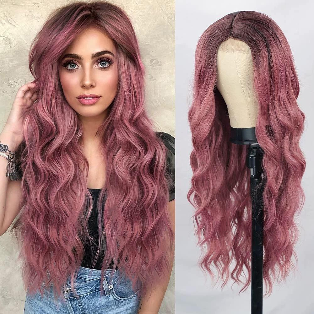 Xuchang European American Wig Women's Front Lace Small Cross Dyeing Long Curled Hair Chemical Fiber Headset Foreign Trade Wigs