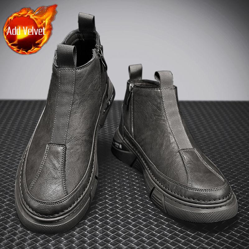 

Мужские повседневные ботинки на толстой подошве-платформе, коричневые, с круглым носком, велюровые, кожаные челси, классические оригинальные, низкая цена по акции 43