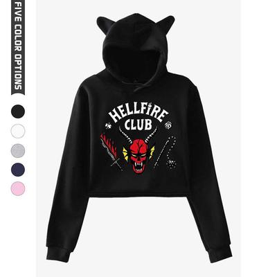 NIEUWE Collectie Dames Mode Lange Mouwen Crop Top Hoodie Hellfire Club Bedrukt Meisjes Hoody