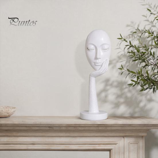Stable Base Decoration Abstract Contemplative Face Resin Sculpture, Minimalist Hand-on-Chin Bust Statue for Desk Living Brushed Black Ornament