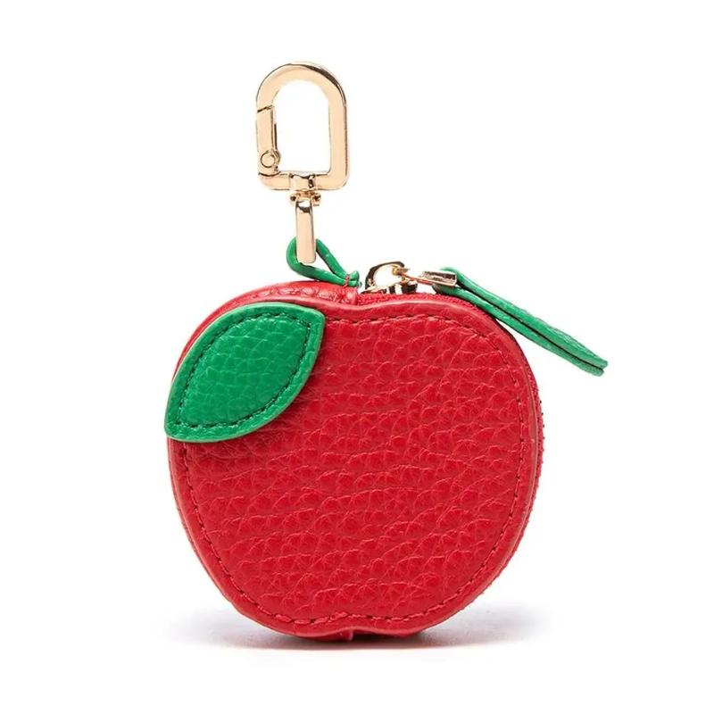 Cute Fruit Shape Leather Coin Purse Mini Zipper Earphone Bag Keychain Pendant Wallet for Women Girls Gift