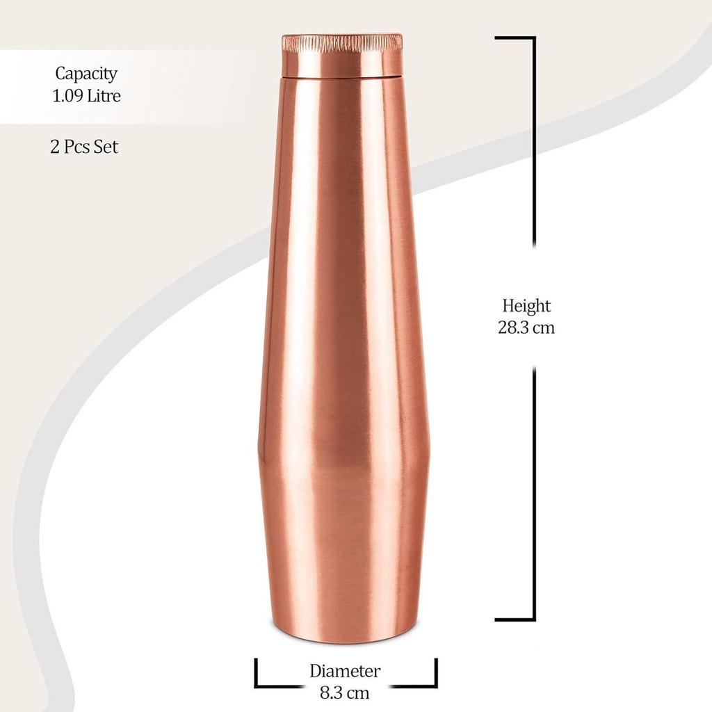 Copper Crown 1100 Water Bottle, Set of 2, 1.09 Litre Each, Copper | 100% Leak Proof | Office, Home,Travel