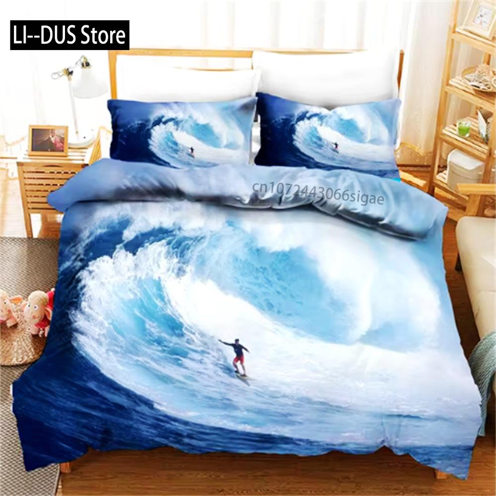 Nyári Szörf Tengerparti Vakáció Paplanhuzat Kék Víz Paplan Ágynemű Szett Felnőtteknek Queen Méret 3d Paplan Ágyszett Ágynemű Ágy
