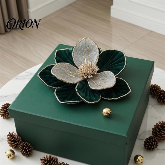 Weihnachts-Blumenbedarf Glitzer-Magnolienblüte, Samt-Künstblumenstecker für Weihnachtsbaum-Dekoblumen und Vase, Kunststiel-Ornament Feiertag