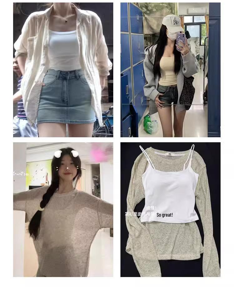 Women's White Camisole Vest: Thin, Sleeveless Top Ideal for Summer Layering or As a Standalone Piece.