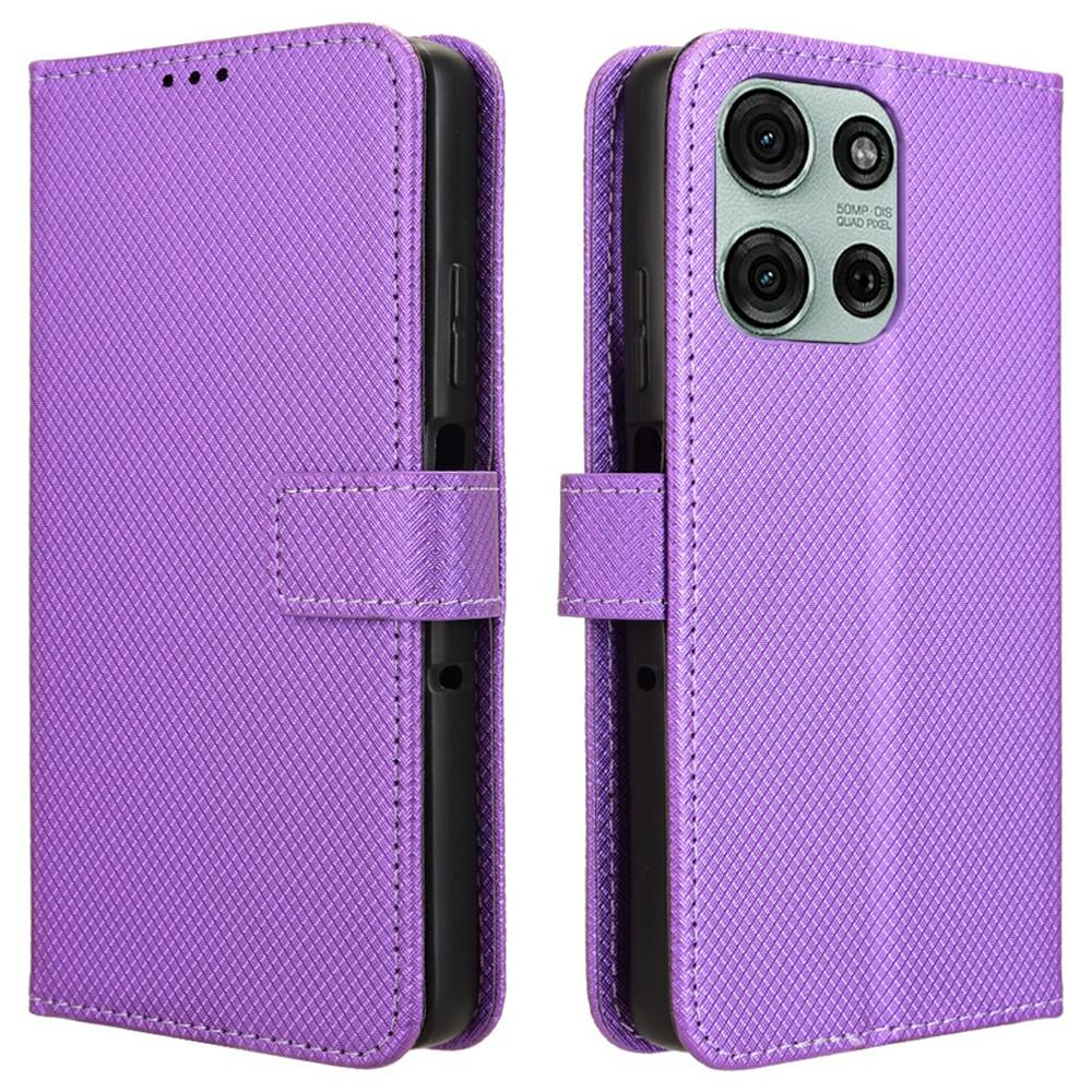 

For Motorola Moto G75 5G Case PU Leather Diamond Texture Wallet Phone Cover Purple