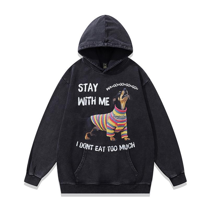 Tkpk American High Street Washed Retro Hooded Sweater Autumn And Winter Direct Injection Printing Loose Hoodie Jacket Men And Women