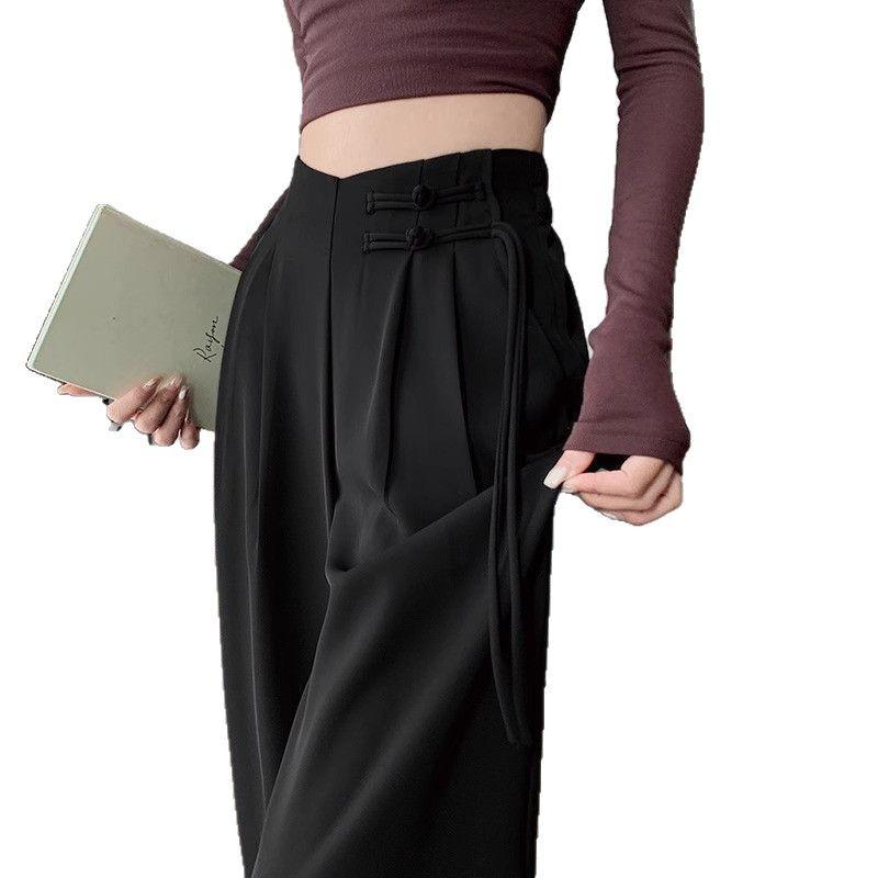 New Chinese Style 2025 Spring/Summer Women's High Waist Plus Size Wide-Leg Pants with Frog Buttons