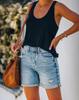 2022 Autumn/Winter Women's Casual Ripped Washed Denim Straight-Leg Shorts