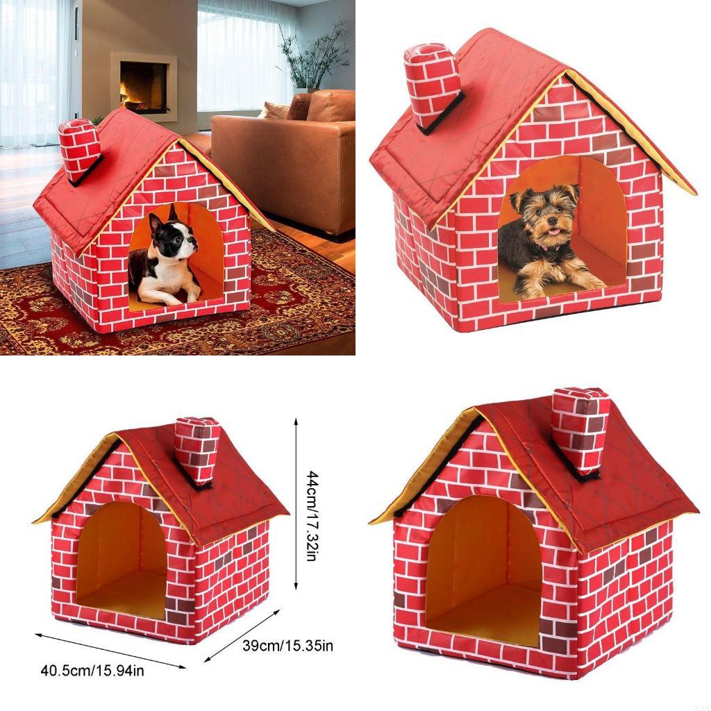 Cozy Dog House with Removable Mat for Small to Large Dogs 16 x 15 x 17 Inches X3UC rosso