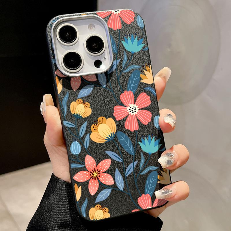 

Colorful Flower Leather Texture Soft TPU Case For iPhone 17 16 15 Pro Max 14 Plus 13 12 Pro Max Air 11 Silicone Phone Cover For iPhone 16 Pro
