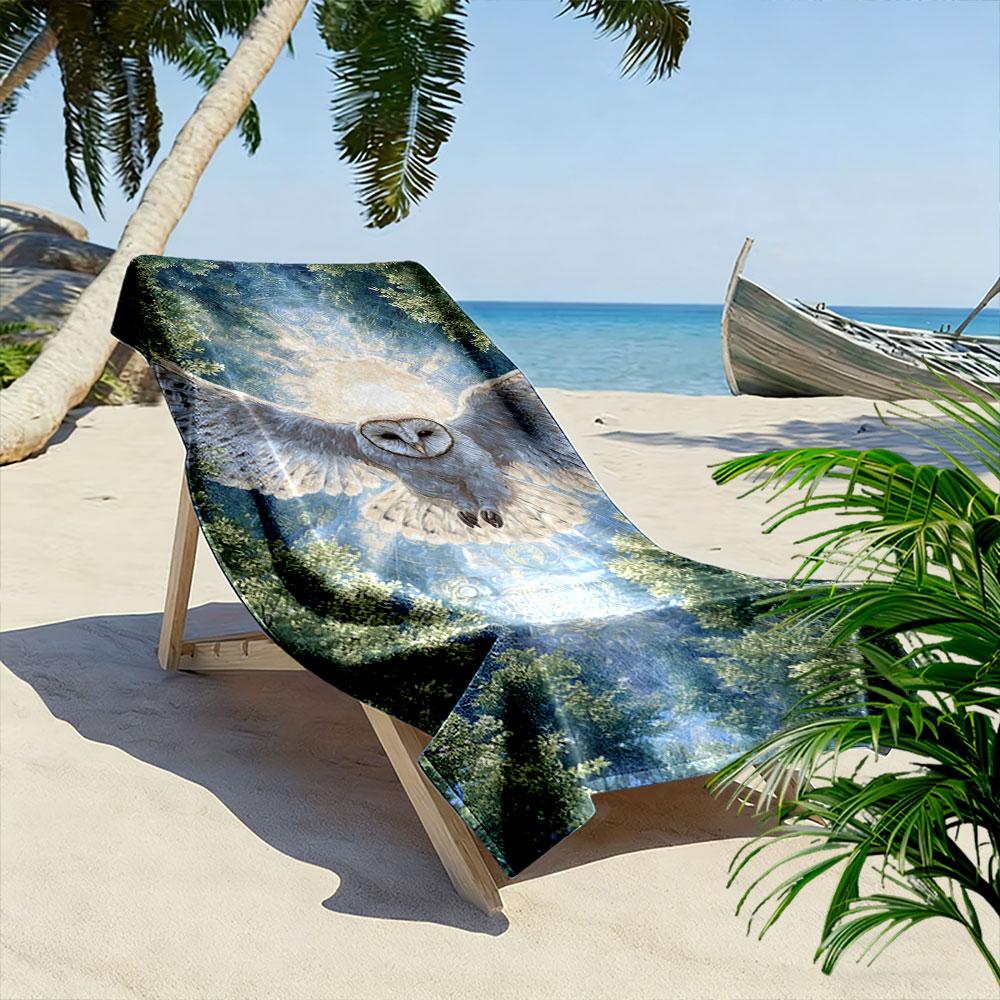 Radiant owl amidst serenity Print beach towel, quick drying, suitable for travel, outdoor sports, jogging, the beach and swimming, gift