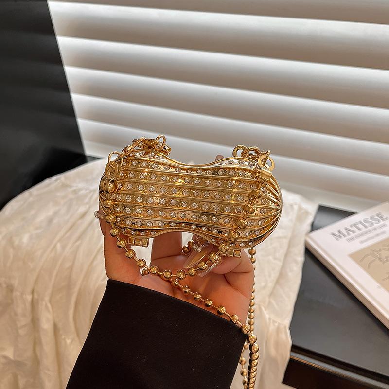 Fashion Mini Metal Peanut Crossbody Bag Women's Single Shoulder Chain Bag Trendy Personality European American Style Evening Bag