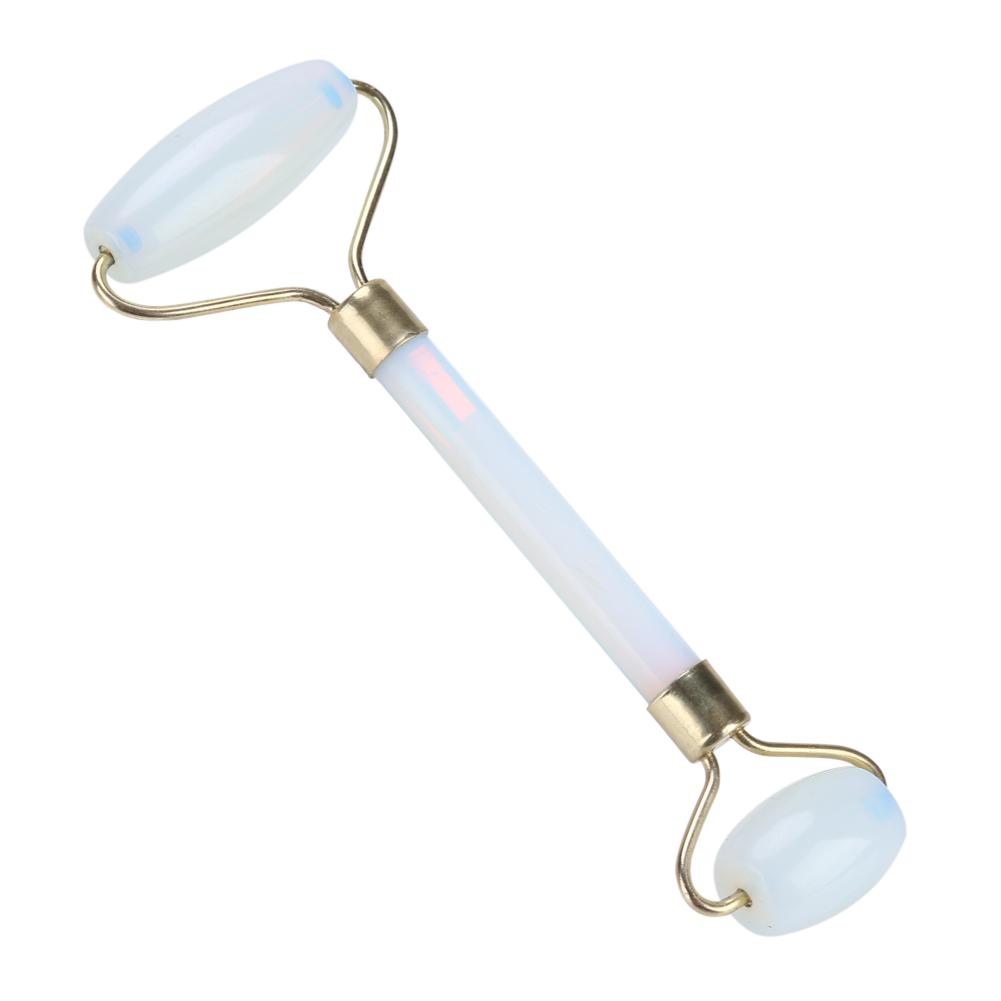 1Pc Artificial Jade Doublehead Beauty Roller AntiAging Face Eye Neck Massager Tool(White)