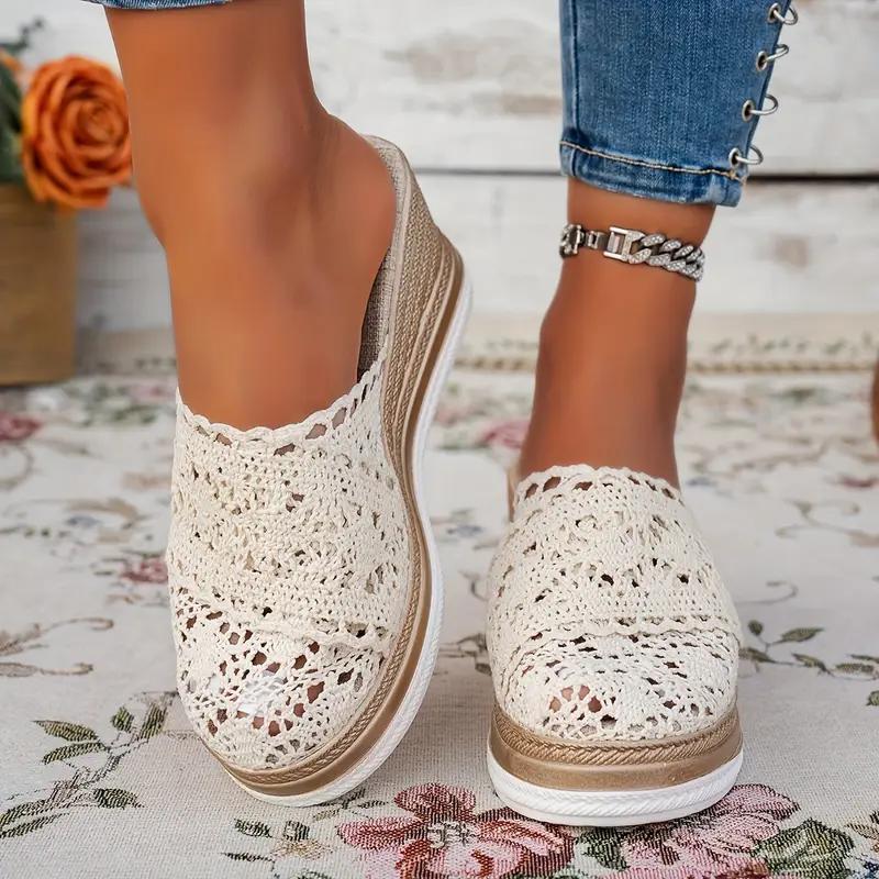 Fashion 2025 Summer Hollow Out Breathable Platform Sandals Woman Lightweight Wedge Mules Shoes Closed Toe Wedge Heels Slippers Women