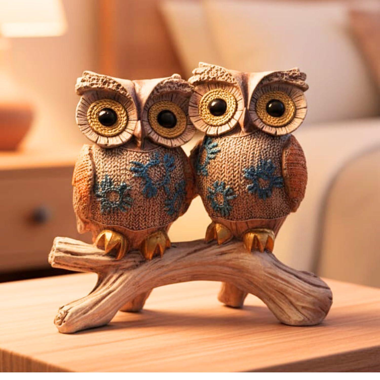 Owl Statue for Good Luck – 6 Inch Resin Figurine Antique Multicolour |Feng Shui & Vastu I Evil Eye