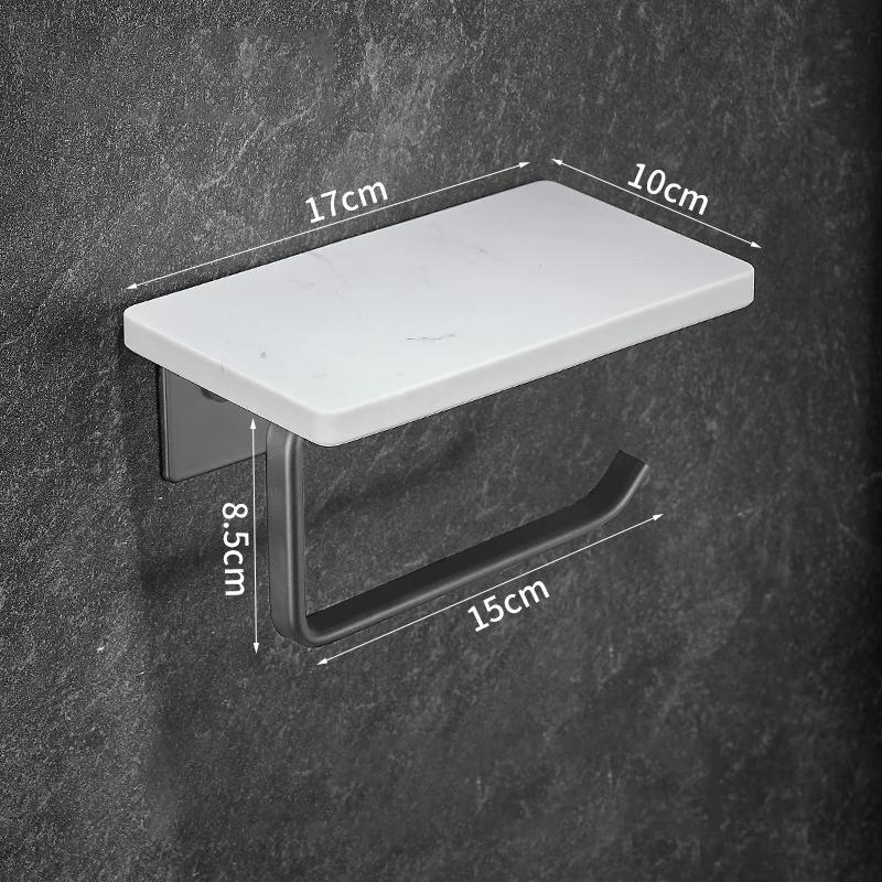 White/Black Marble Bathroom Paper Towel Holder Aluminum Wall-mounted Phone Rack Roll Tissue Shelf Bathroom Accessories