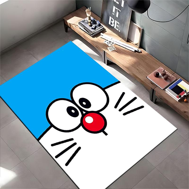 Cartoon Cat Face Blue Carpet suitable as a non-slip mat for the living room or bedroom sofa