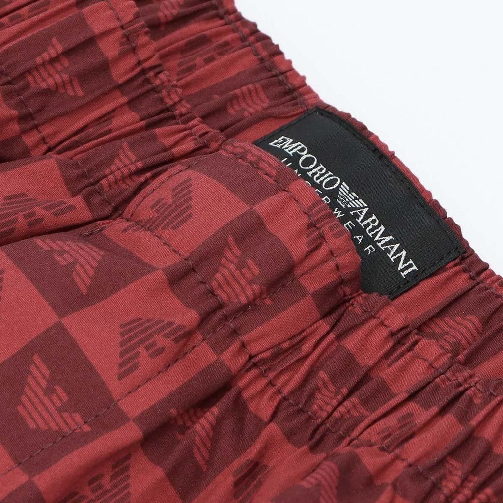 Emporio Armani Men's Checkered Eagle Cotton Woven Trunks, Front Opening, Japanese Size, Navy, 54240001, Size 68