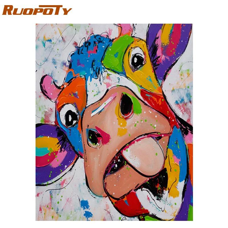 RUOPOTY Frame DIY Painting By Numbers Landscape Forest Pink Tree Acrylic Paint By Numbers For Adult Wall Art Pictur Home Decors