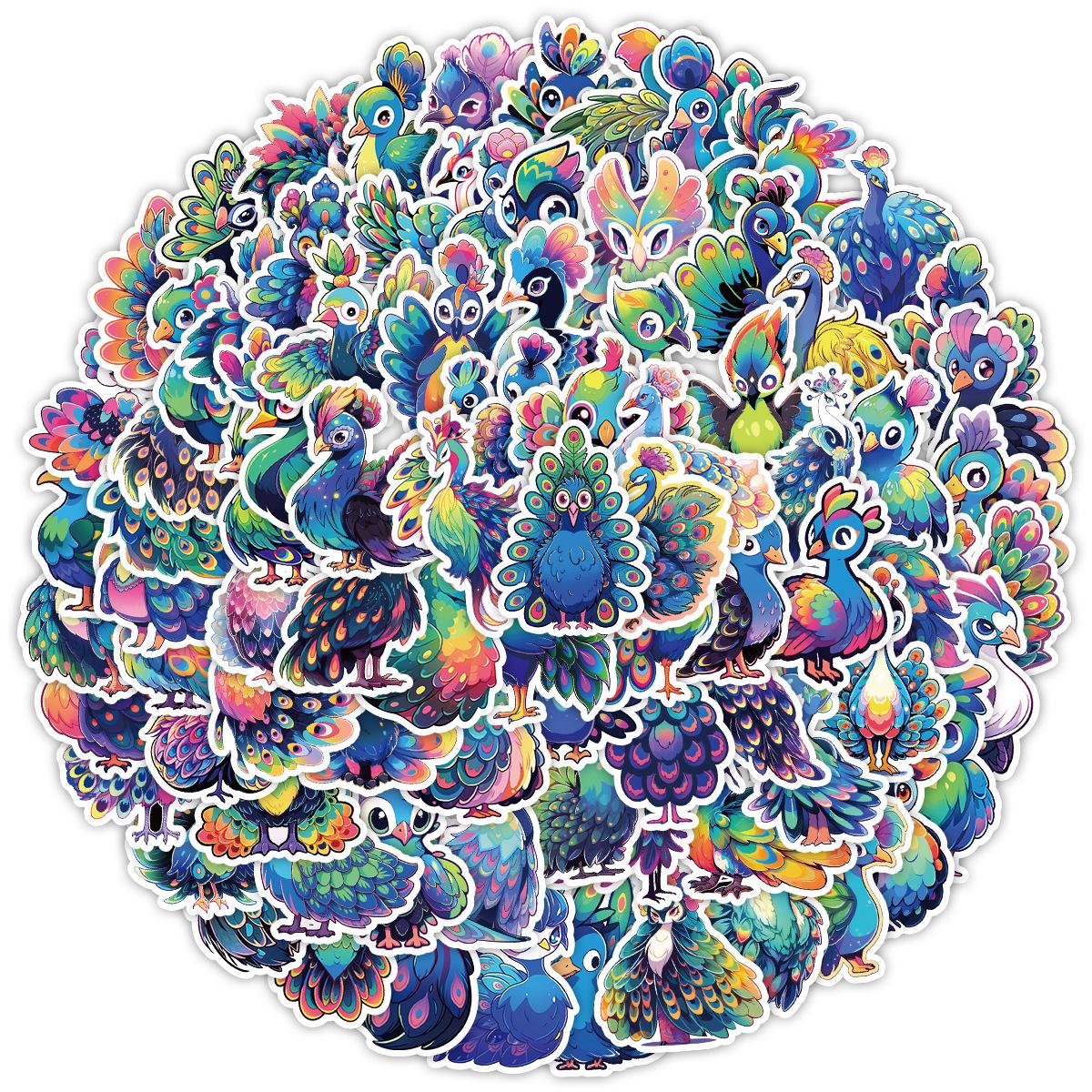 

100 штук милых и красочных стикеров-граффити с павлинами для стаканов для воды, водонепроницаемые украшения для телефона и стикеры с мультяшными животными