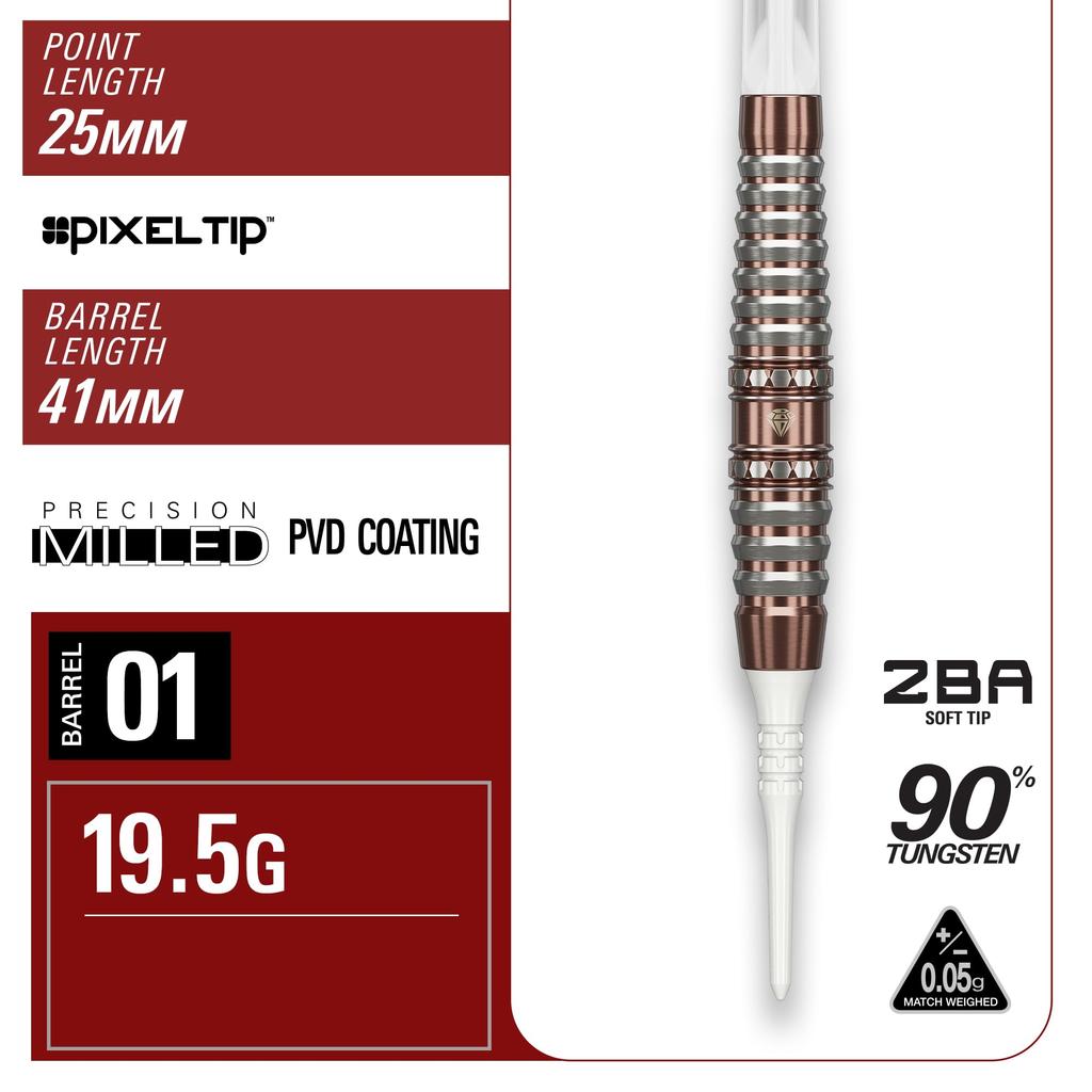 Target PRIME SERIES DIAMOND GEN3.5 2BA Soft Tip Darts Set 19.5g, Kosuzu Iwao Model, 90% Tungsten, K-Flex No.6 Flights & Shafts