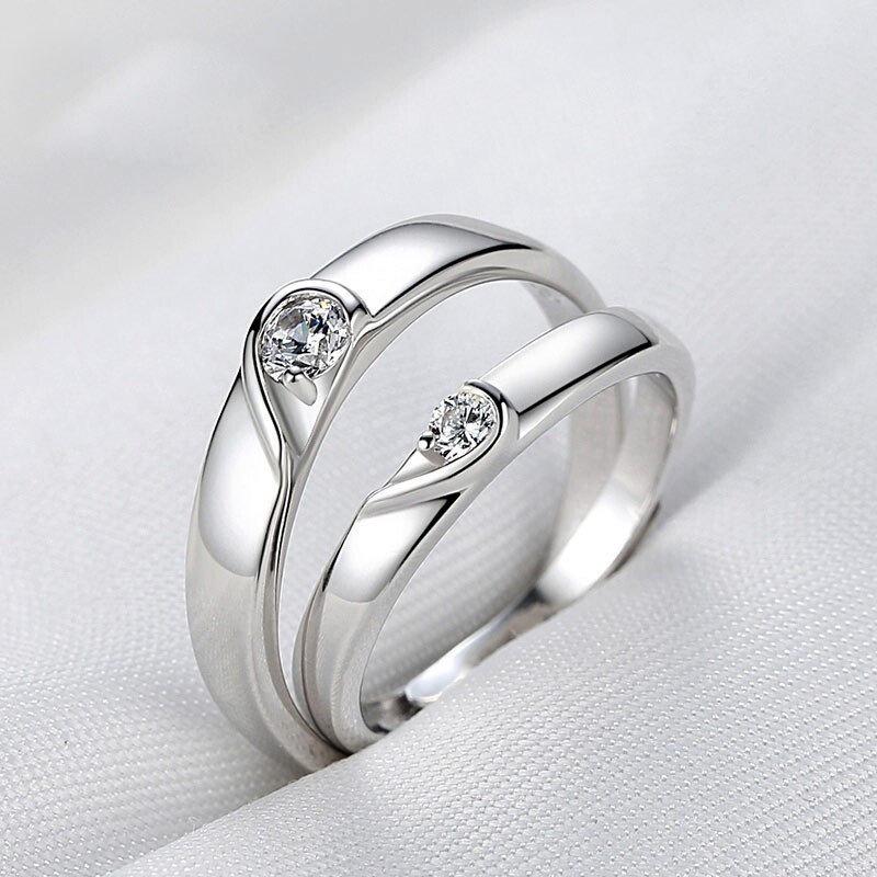 Romantic Couple Wedding Ring For Woman Men 2Pcs Love Heart Zircon Adjustable Rings Fashion Engaged Promise Jewelry Gifts