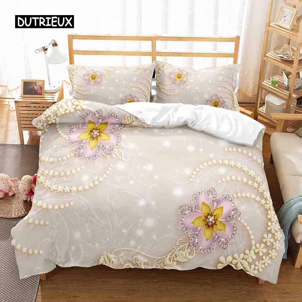 Luxury Floral Duvet Cover Single Twin King Queen Size Geometric Bedding Set Microfiber Comforter Cover For Girl Teen Adult Room