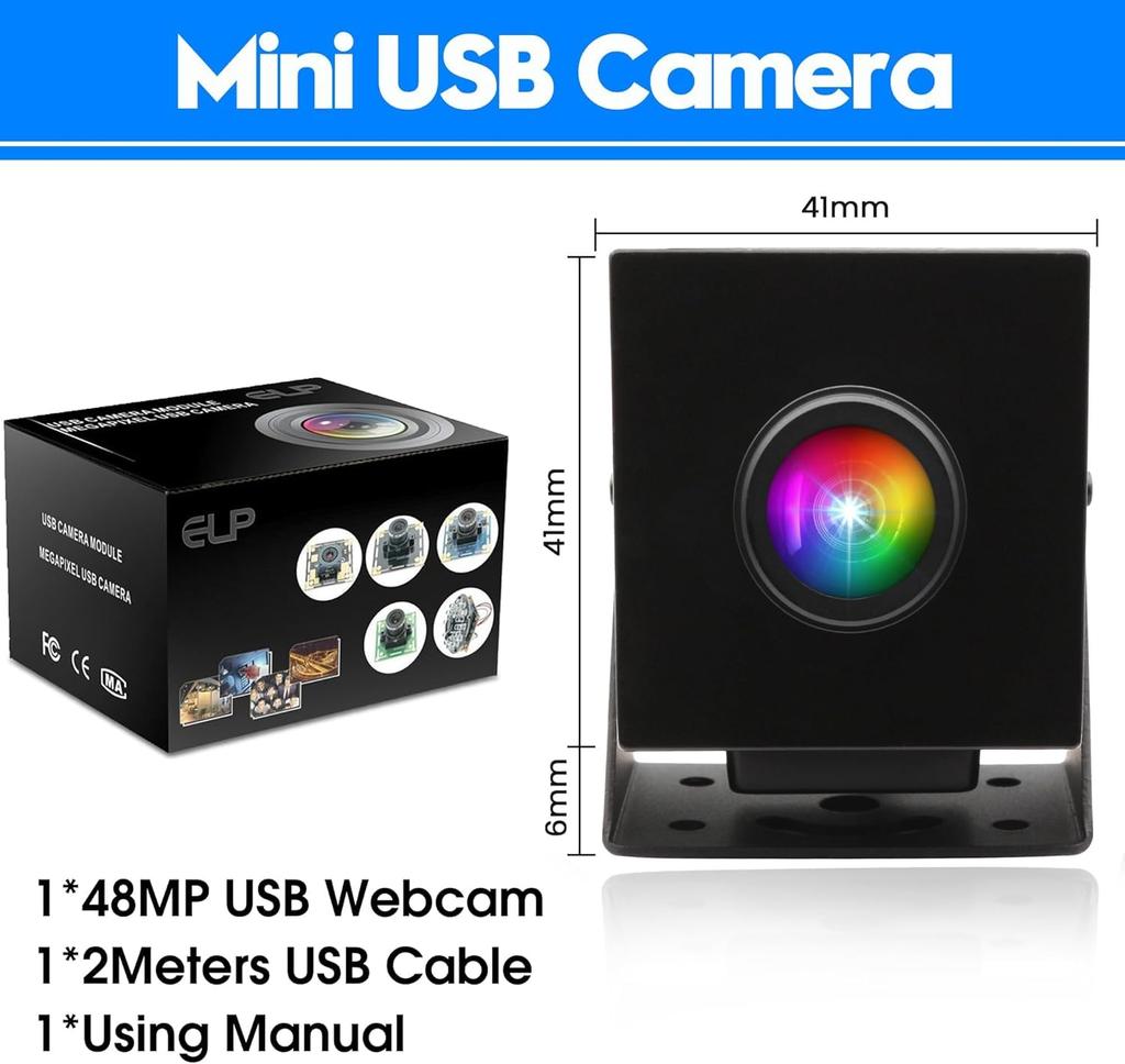 ELP 48MP USB Camera 8K Webcam 6000P Ultra HD USB Camera with 200 Degree Wide Angle Fisheye Lens for PC Computer Light Burn Laser Engraving Machine