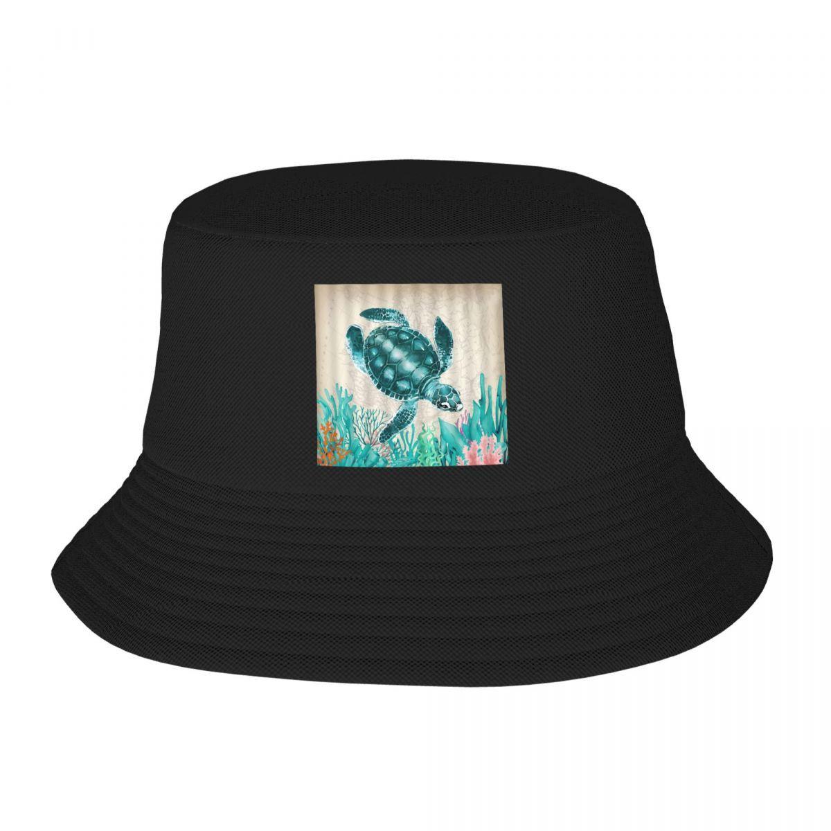 

Custom Ocean Sea Turtle Bucket Hat for Women Unisex Print Summer Beach Sun Camping Cap