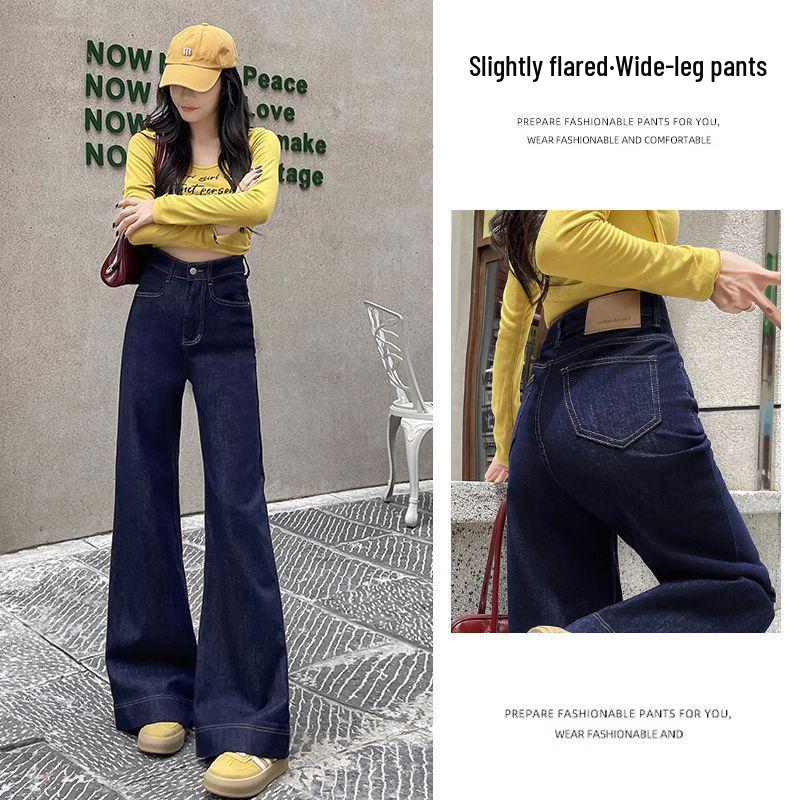 Women s Spring 2025 High-Waisted Retro Denim Wide-Leg Jeans XS темно-синий