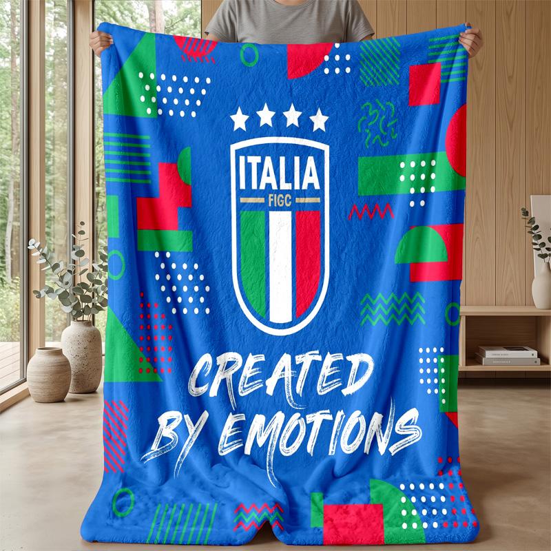 Italy Football Printed Flannel Blanket Skin Friendly Warm Decorative Throw for Indoor Couch Bed Daily Use
