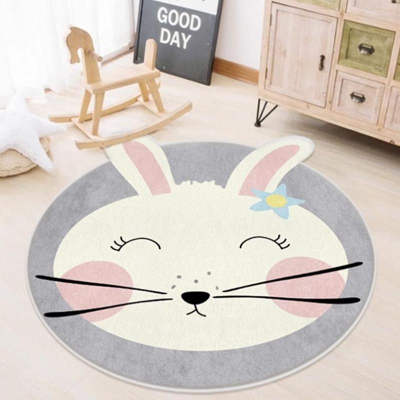 Cartoon Style Bedroom Decor Round Carpet Thick Plush Carpets for Living Room Anti-slip Bedside Floor Mat Fluffy Soft Lounge Rug