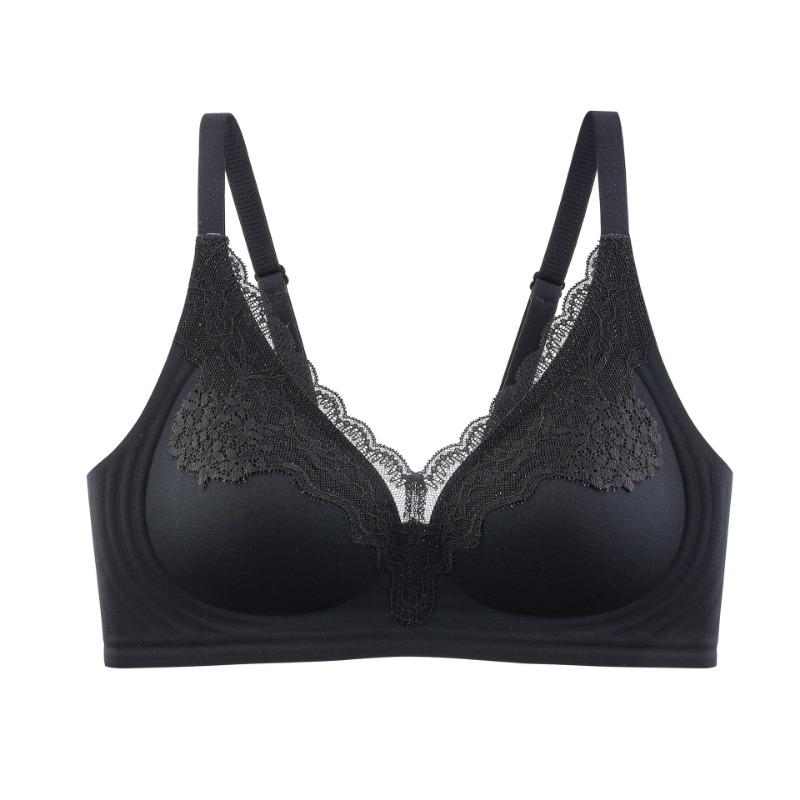 Black Seamless Wireless Bra with Lace Trim and Adjustable Straps for Everyday Comfort M чёрный